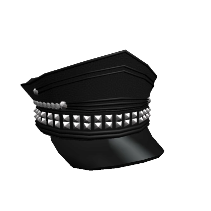 Black Leather Silver Studded Biker Captain Cap