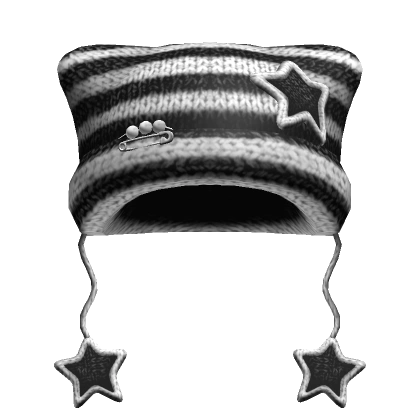 Striped Kitty Knit Pin Star Beanie [Black/White]