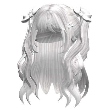 Long Wavy Pigtails w/ Bow White